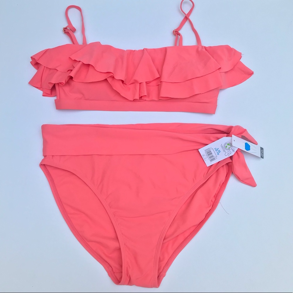 Time & Tru Coral High Leg & Waist Bikini Set